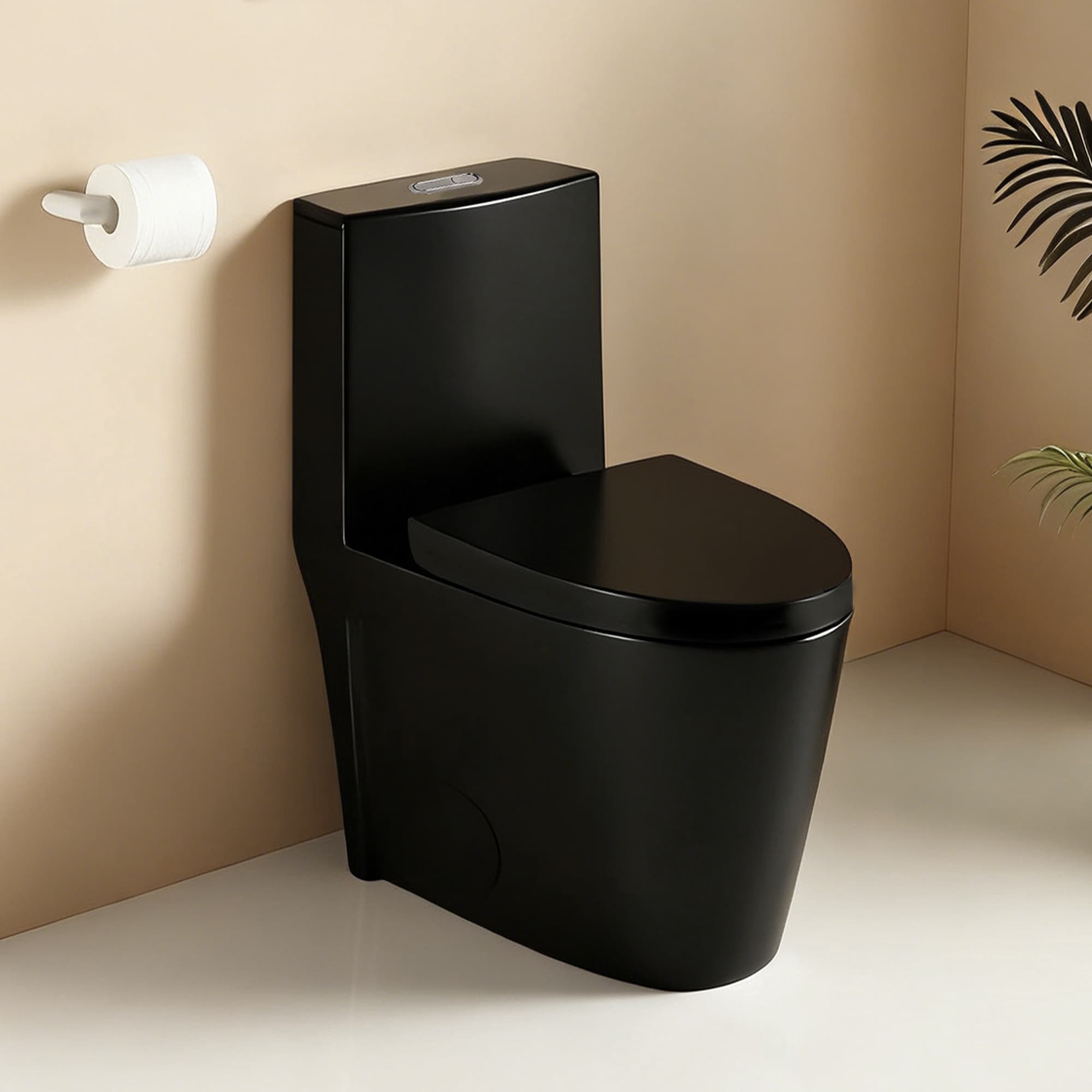 Dual-flush One Piece Toilet Matte Black Elongated Comfort Height_voghion.com